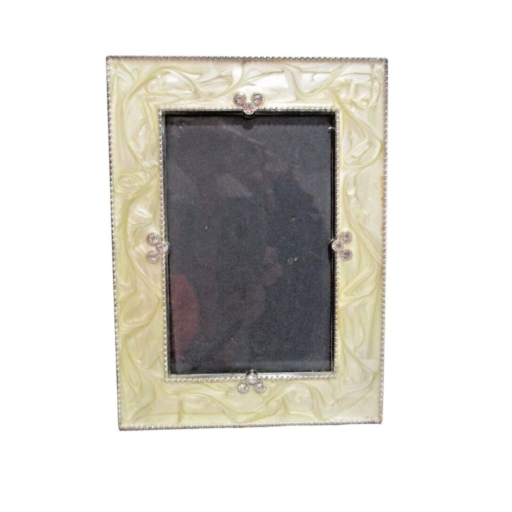 *Art Deco Frame Gold Marbleized Swirl Design w Silvertone and Rhinestones